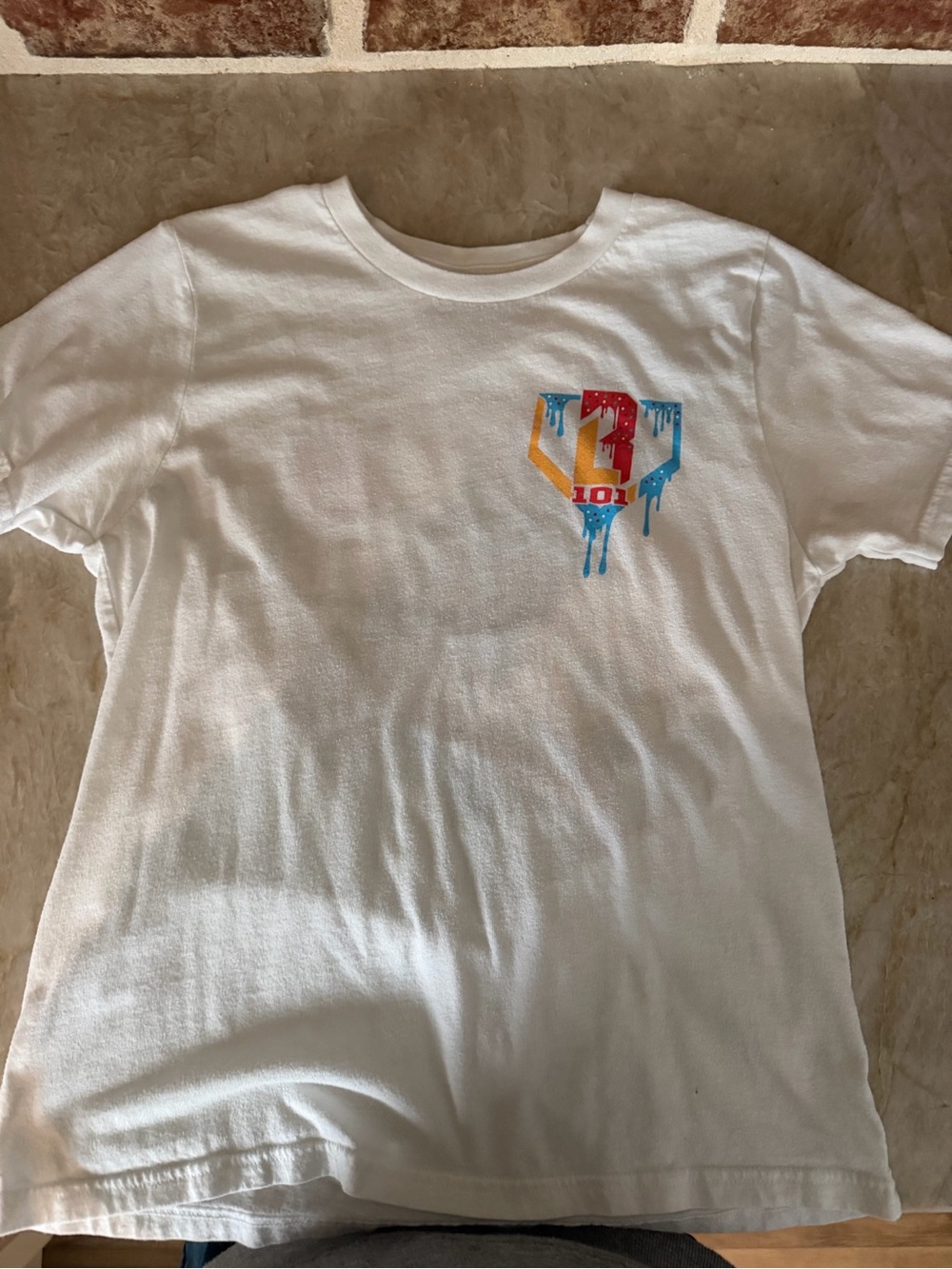 Baseball Lifestyle 101 White Kids Short Sleeve Tee with Colorful Shield Print
